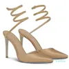 Sandálias de marca de verão de grife, sapatos femininos abertos nas costas, bico fino, salto alto, cristal, tiras, cetim, couro nappa, Lady Singback EU35-43