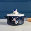Bowls Creative Cartoon Ceramic Noodle Bowl med Cover Ears Söta Instant Home Stew Sallad Bowl.