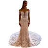 2023 Długie rękawy koronkowe sukienki ślubne syreny boho ślubne sukienki Aplikacje Sheer Szyja Sweetheart Summer Beach Bride Wear Custom Made