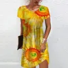 Повседневные платья летние женские платья 3D -принт подсолнечника плюс размер богемские праздничные женщины винтажная обычная модная одежда