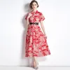 Basic Casual Dresses RoseDiary Runway Designer Summer Short Sleeve Shirt Dresses Women Robe Fashion Print Holiday Midi Dresses Vestdios With Belt 230620