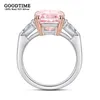 Solitaire Ring Luxury Bride Wedding Ring For Women Pure 100% 925 Sterling Silver Square Pink High Carbon Gemstone Ring Jewelry Accessories 230620