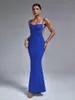 Casual Dresses Blue Bandage Dress Long Women Maxi Evening Party Bodycon Elegant Spaghetti Strap Sexy Backless Birthday Club Outfit Summer