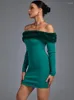 Casual Dresses Long Sleeve Bandage Dress Green Bodycon Evening Party Elegant Sexy Off Shoulder Birthday Club Outfit 2023 Autumn