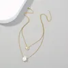 Chains Fashion Cold Ins Style Trendy Minimalist Design Double Layer Twin Shaped Little Gold Color Beans Pearl Necklace For Women