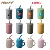 Tasses Vaisselle Ustensiles Silicone Bébé Alimentation Verres Paille Tasse enfant Apprentissage Bouteille Anti Leakproof Vaisselle Toddler Eau 230621