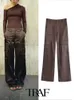 Kvinnor Pants Capris Traf Women Pants Fashion Solid Silk Satin Cargo Pants at the Cuffs Female Trousers Mujer 230620