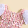 Robes de fille FOCUSNORM 1-6Y Mode Enfants Filles Princesse Robe Volants Manches Bouffantes Plaid Imprimé Perle Poche A-ligne Robe AA230531