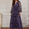 Abiti casual da donna a maniche lunghe avvolgente in chiffon floreale con volant maxi abito da sera elegante in rete