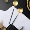 Dinnerware Sets Household Salad Fork Spoon Dark Green Gold Gilded Tableware Service 2Pcs Stainless Steel Flatware Set Drop