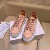 2023-Luxury Designer Kvinnor Skor Spetsskinn sneakers gummit tjock botten duk skor rosa svart vit jogging fitness sneaker utomhus tränare storlek 35-40