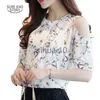 Dames Blouses Shirts Nieuwe Chiffon Print Blusas Bloemen Shirt Voor Vrouwen Elegante Open Schouder Blouses Vrouwen Ete Losse Vrouwelijke Tops Kleding 825C 30 J230621