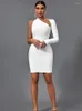 Casual Kleider Ausschnitt Langarm Verband Kleid Frauen Weiß Bodycon Abend Party Elegante Sexy Geburtstag Club Outfits 2023 Herbst