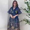 Ethnic Clothing Abaya For Women Fashion Mesh Embroidery Dress With Tassel Splice Chiffon Pleated Muslim Dubai Morocco Robe