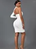 Casual Kleider Ausschnitt Langarm Verband Kleid Frauen Weiß Bodycon Abend Party Elegante Sexy Geburtstag Club Outfits 2023 Herbst