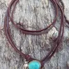 Bohemian Style Leather Rope Turquoise Alloy Pendant Art Retro Hot Selling Couple Jewelry Necklace