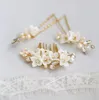 Grampos de cabelo de porcelana branca flor nupcial pequenos alfinetes de pente pérolas jóias de casamento feminino peça de formatura ornamento