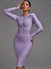 Casual Dresses Long Sleeve Bandage Dress 2023 Women's Lilac Bodycon Elegant Sexy Evening Club Party High Quality Summer Outfits