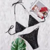 Kvinnors badkläder Prowow Women Bikinis Set Summer High Maisted Female Bathing Swimming Syy Sexy Push Up Diamond Black Lady 230620