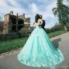 Mint Ball Gown Quinceanera Dresses with Pearls Lace Appliques Ball Gown Prom Dresses For Girls Online Sale Lace Up Prom Gown