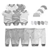 Kleidung Sets 2023 Baumwolle Solide geboren Baby Unisex BodysHosen HüteHandschuhe Mädchen Jungen Kleidung Kurzarm Roupas de bebe 230620