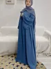 エスニック服プレーンアバヤイスラム教徒の長いドレス女性ラマダンイードクレープバルーンスリーブイスラムジルバブアフリカンドレスドバイトルコの謙虚なカフタン230620