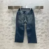 23SS Fw Calça Jeans Feminina Designer com Padrão de Letra Meninas Novo Algodão Vintage de Alta Qualidade Milan Runway Marca Cowboy Casual Botão Outwear Denim Calça Longa Reta