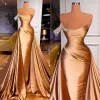 Chic One Shoulder Crystal Mermaid Prom Dress Ruffles Evening Gowns With Detachable Train BC1289