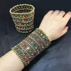 Bangle Klassieke Mode Elastische Brede Armbanden Retro Punk Overdreven Vijf Rij Crystal Intrekbare Geweven Kralen hand decoratie 230620