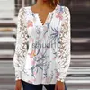 Womens Blouses Shirts 2023 Casual Spring Summer Women Shirt Vintage Button v Neck Embroidery Hollow Out Flower Lace Long Sleeve Blouse Tops Pullover J230621