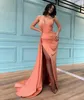 Fashion Designer Coral Prom Dresses Sweetheart Overskirts Evening Gowns Slit Pleats Formal Red Carpet Long Special Occasion Party dress