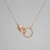 Collier de créateur double anneaux amour collier en or plaqué diamant élégant chaînes exquises pour hommes vis glacé colliers pendentif2537