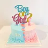 New Glitter Boy or Girl Cake Toppers Gender Reveal Party Cake Decorations Pink Blue He or She Supplies Birthday Party Cake Flags