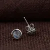 Stud Earrings S925 Silver Antique Craft Simple Fashion Round Exquisite Female Model