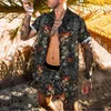 Мужские спортивные костюмы тренд мужские гавайские сета летние пера пера с коротким рукавом рубашка пляж пляжные шорты два сета повседневной поездки Мужчина 2 штука 230620
