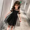 Vestidos de menina crianças preto elegante para roupas de meninas manga curta vestido de festa de verão fantasias de bebê roupas infantis 6 7 8 9 10 12 anos