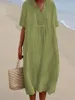 Casual Dresses Cotton Linen Women Summer Dress Beach Sexy White Long Vacation Vintage Loose Sundress Fishtail Maxi Vestidos