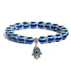 Date Mode Evil Blue Eye Hamsa Main Brins Bracelet pour Femmes Hommes Élastique Acrylique Chanceux Turc Perles Bracelets Couple