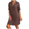 Vestidos de Festa Feminino Casual Vestido Sólido Plus Size Algodão Linho Turn Down Gola Camisa Solta Férias Praia Vestido De Ropa Mujer