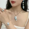 Collier boucles d'oreilles ensemble azur conque pendentif résine géométrique Zircon bleu tournesol anneau pour femmes mode océan bijoux