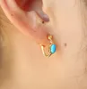 Boucles d'oreilles pendantes ovales turquoises pierre Mini Huggie cerceaux 925 en argent Sterling mode femmes Mulit boucle d'oreille percée