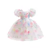 Girl Dresses FOCUSNORM 3-8Y Toddler Kids Princess Dress Short Puff Sleeve Floral Print Mesh Lace High Waist Tutu