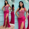 Sexig Rosy Pink Prom Dresses paljetter Toppremmar Kvällsklänningar Slit Semi Formal Red Carpet Long Special Endan Dress