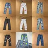 Jeans firmati CHROME la croce stampata sbiadita in vecchi jeans dritti larghi da uomo donna a vita media pantaloni lunghi cuori spruzzata di inchiostro sciolto casual