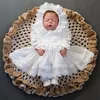 New Baby Girls Dress with Hat Toddler Maniche corte Battesimo Abito da battesimo Abito da comunione formale