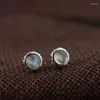 Stud Earrings S925 Silver Antique Craft Simple Fashion Round Exquisite Female Model