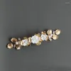 Hair Clips Ceramic Flower Hairpin Gorgeous Zircon Spring Side Clip Romantic Copper Leaf Wedding Accessories Pearl Prom Jewelry