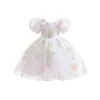 Girl Dresses FOCUSNORM 3-8Y Toddler Kids Princess Dress Short Puff Sleeve Floral Print Mesh Lace High Waist Tutu