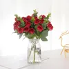 Fleurs décoratives 1 Bouquet De 11 Tête Rouge Rose Artificielle Faux Feuille Fleur Pour La Décoration De Mariage Décor À La Maison Table Ornement