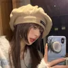 Korean Solid Color Knitted Beret Women Autumn and Winter Big Head Circumference Letter Cloud Hat Fashion Retro Painter Cap Mujer L230523